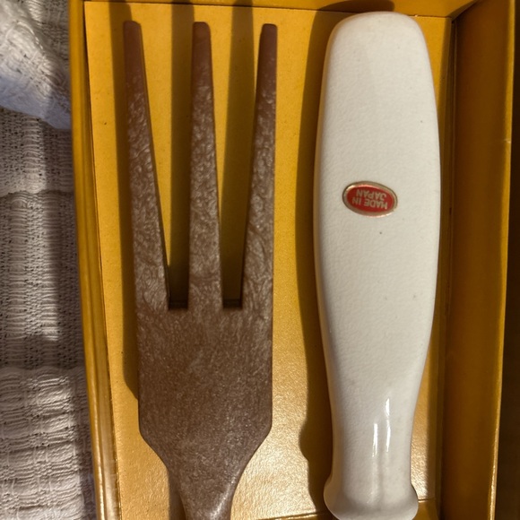 Vintage Disney Mickey Mouse Salad Fork & Spoon Set Wood Retro Kitchen Japan 11” - Picture 3 of 5